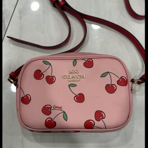 Coach Mini Jamie Camera Bag With Heart Cherry Print  Coach Jamie cherry mini bag